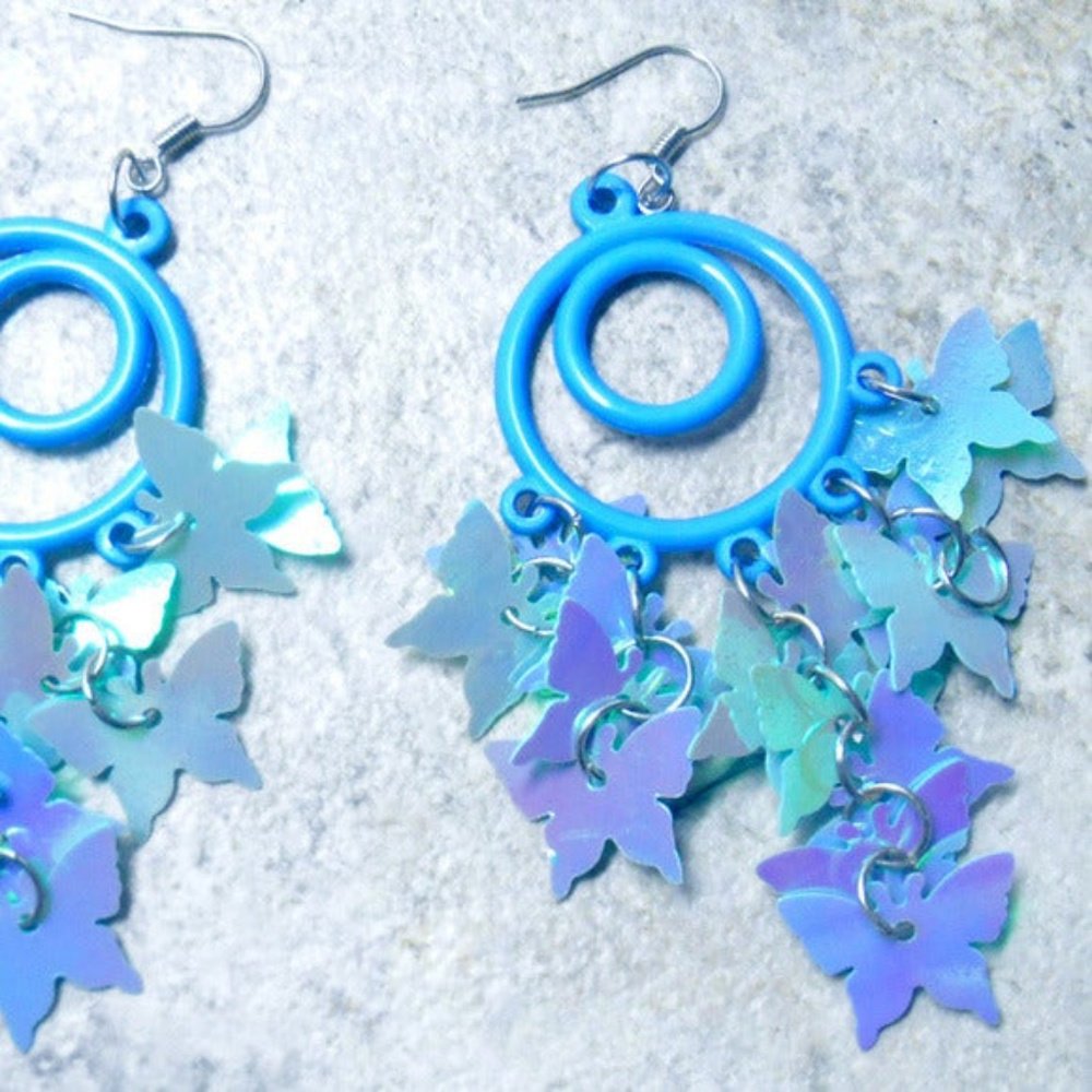 Blue Iridescent Chandelier Butterfly Earrings gift
